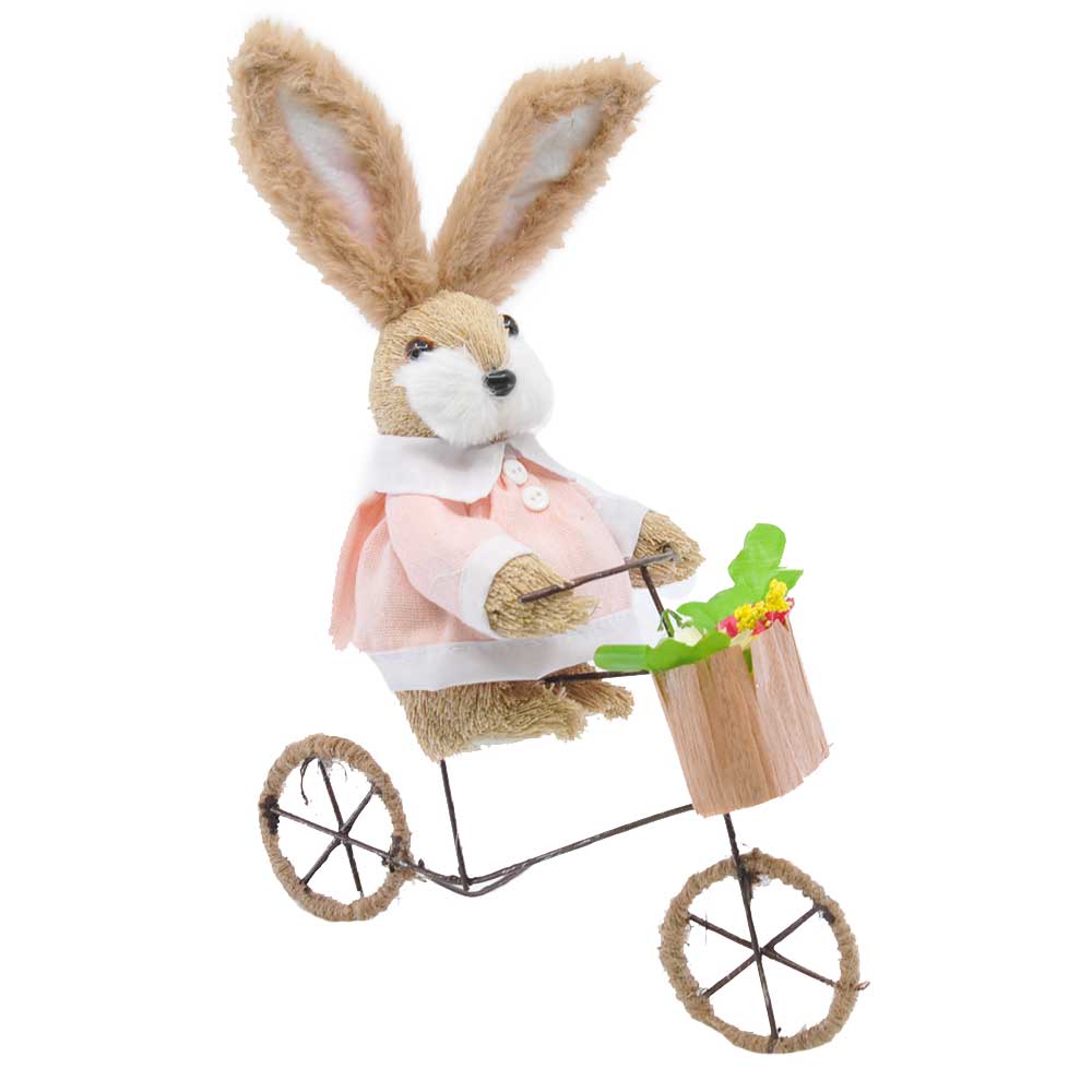 BROWN JUTE EASTER BUNNY on BIKE - 29cm