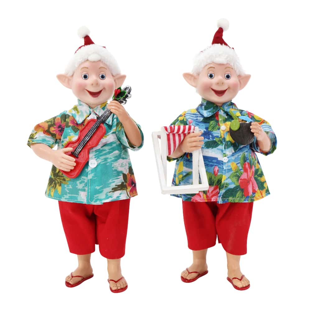 Summer Holiday Christmas Elf Wearing Hawaiian Shirt (2 Styles) - 30cm