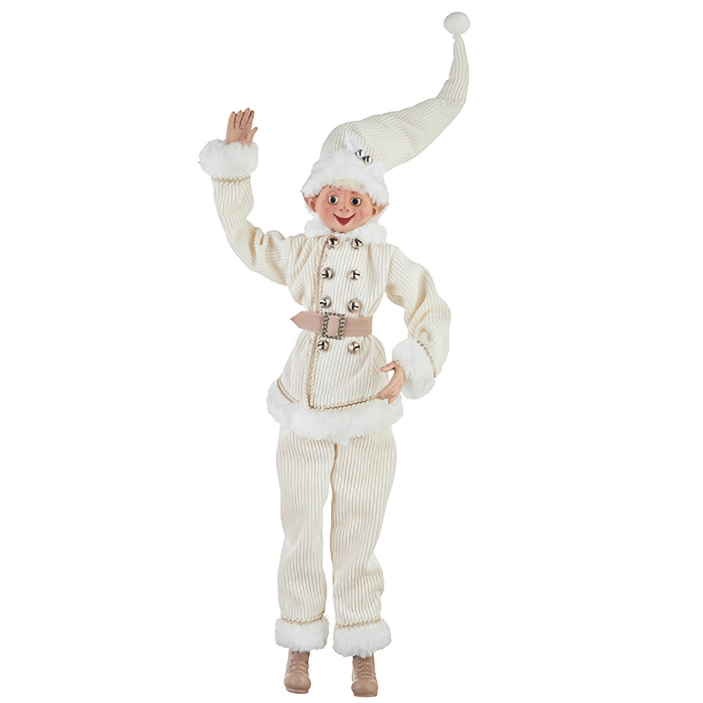 Ivory Corduroy Posable Elf with Basket - 61cm