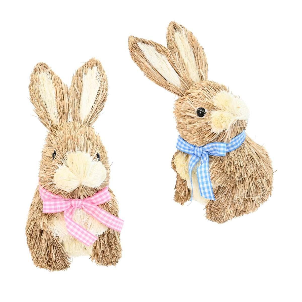 SISAL SITTING BUNNY with BOW (2 Styles) - 17.5cm