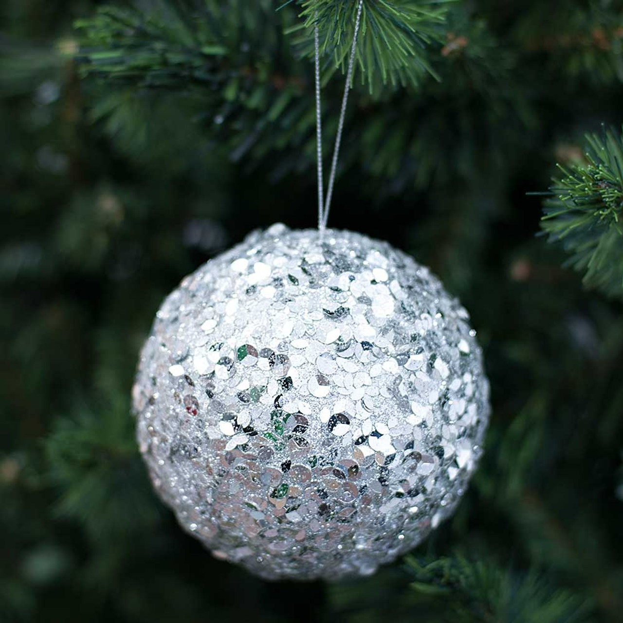 Silver Sequin Bauble 10cm