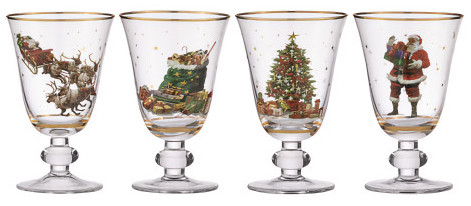 Ladelle Ashdene Spirit of Christmas Glass Goblets Set of 4