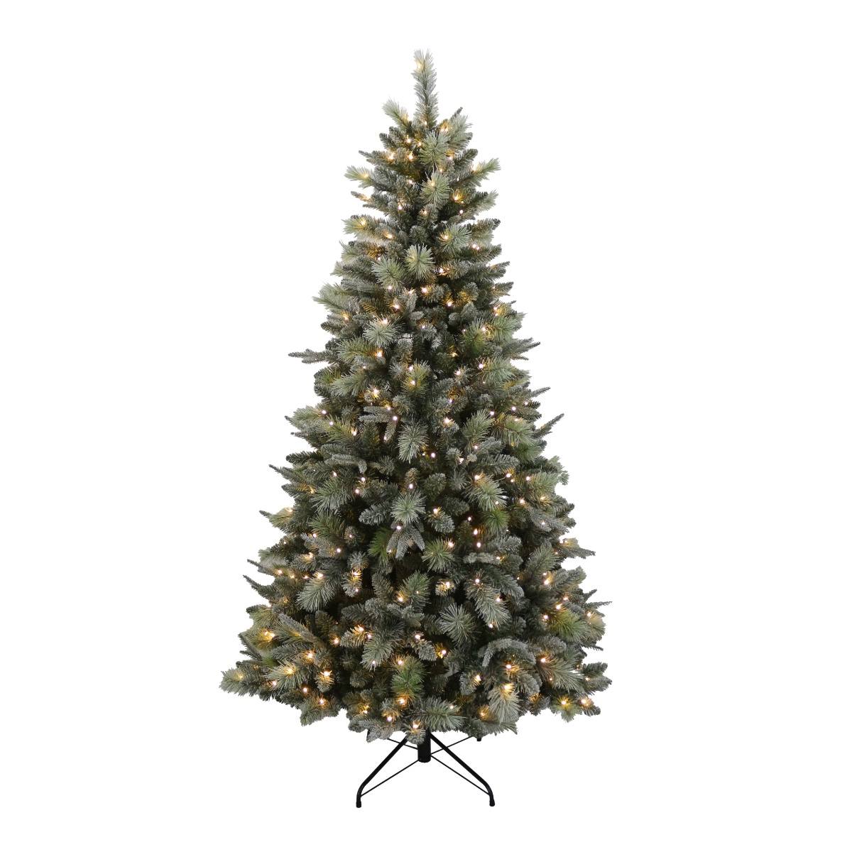 8FT Prelit Flocked Hardneedle Christmas Tree - Warm White